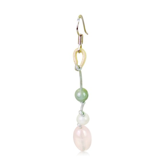 Engaging Oblong Rose Quartz Gemstone Earrings - Picture 2 of 3
